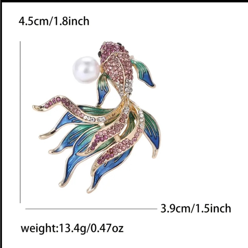 Elegant Goldfish Brooch with Multicolor Crystals - Picture 2 of 2